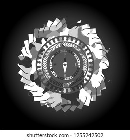 compass icon inside grey camouflaged emblem
