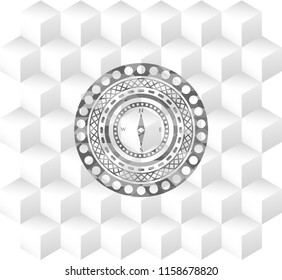 compass icon inside grey icon or emblem with geometric cube white background