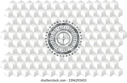 compass icon inside grey emblem. Retro with geometric cube white background