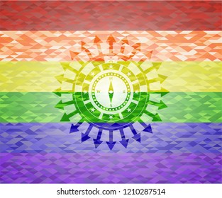 compass icon inside lgbt colors emblem 