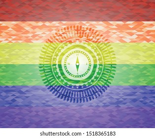 compass icon inside lgbt colors emblem 