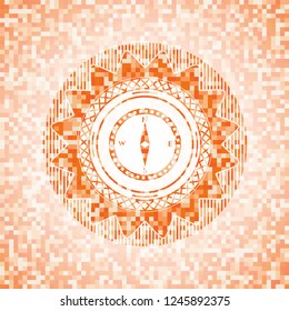 compass icon inside orange mosaic emblem with background