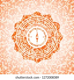 compass icon inside orange mosaic emblem with background