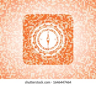 compass icon inside orange mosaic emblem with background