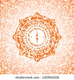 compass icon inside orange tile background illustration. Square geometric mosaic seamless pattern with emblem inside.