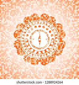 compass icon inside orange tile background illustration. Square geometric mosaic seamless pattern with emblem inside.