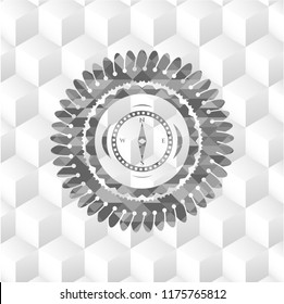 compass icon inside realistic grey emblem with cube white background