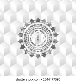 compass icon inside realistic grey emblem with cube white background