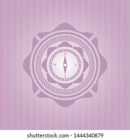 compass icon inside realistic pink emblem