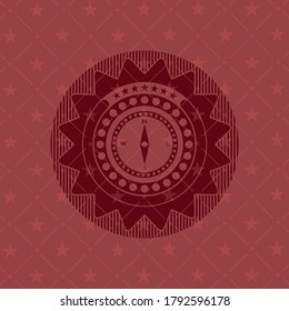 compass icon inside realistic red emblem. 