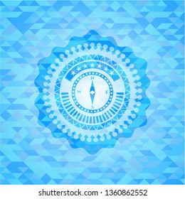 compass icon inside realistic sky blue mosaic emblem