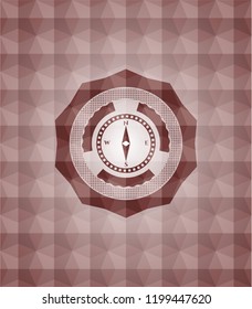 compass icon inside red emblem or badge with abstract geometric pattern background. Seamless.