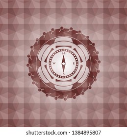 compass icon inside red emblem with geometric pattern background. Seamless.