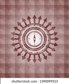 compass icon inside red emblem with geometric pattern. Seamless.