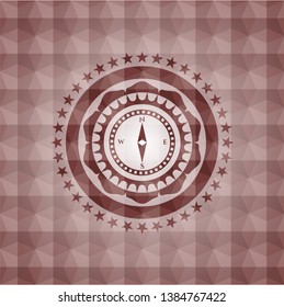 compass icon inside red seamless geometric pattern emblem. Seamless.