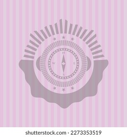 compass icon inside retro pink emblem. Concept design. 