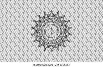 compass icon inside silver color emblem or badge. Scales pattern. Vector Illustration. Detailed. 