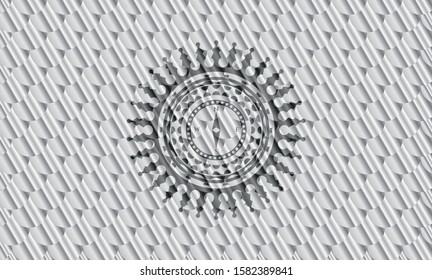 compass icon inside silver emblem. Scales pattern. Vector Illustration. Detailed.