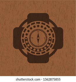 compass icon inside wooden signboards