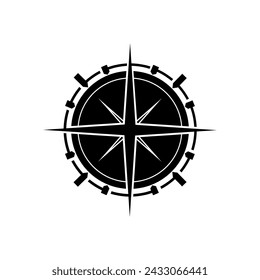 Compass Icon. Instrument Containing Magnetized Pointer Which Shows Direction of Magnetic North. Orientation Symbol - Vector.