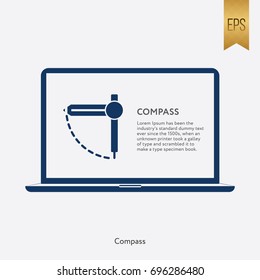 Compass Icon and Laptop Symbol. Flat Isolated Vector