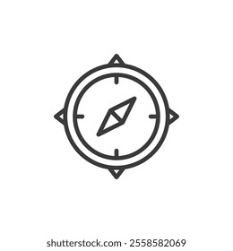 Compass, icon in line design. Compass, navigation, direction, map, travel, location, coordinates on white background vector. Compass, icon in line design editable stroke icon