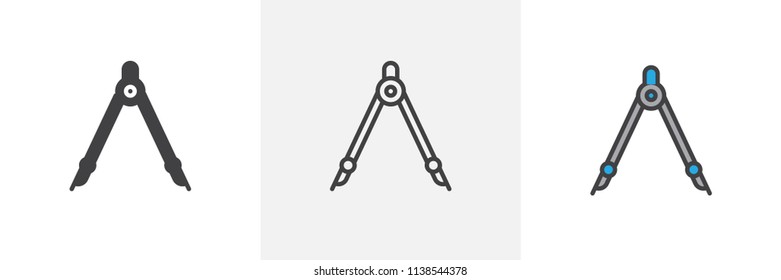 Compass icon. Line, solid and filled outline colorful version, outline and filled vector sign. Divider Symbol, logo illustration. Different style icons set. Pixel perfect vector graphics