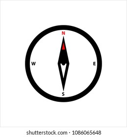 Compass Icon, Magnetic Compass Pointing To Magnetic North Pole Vector Art Illustration