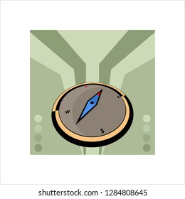 Compass Icon, Magnetic Compass Pointing To Magnetic North Pole Vector Art Illustration
