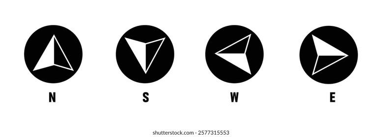Compass icon. Nautical compass for travel with sign of north, south, west, east. Set of logo for map and navigation. Symbol of direction. Arrow, dial for orientation of latitude, longitude. Vector