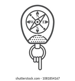 Compass icon for navigation and cartography in modern line art style. Searching destination, active tourism and travelling. Forest equipment. Vector illustration