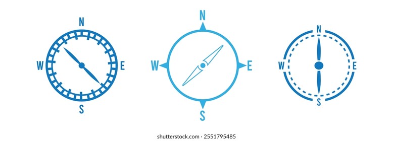 Ícone da bússola. Coleção de ícones da bússola de navegação. Conjunto de ícones abstratos da bússola. Vintage marine wind rose, carta náutica. Conjunto de ícones de navegação de bússola náutica. EPS 10.