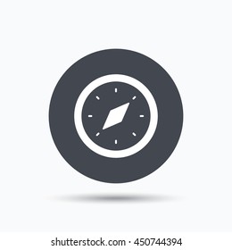 Compass icon. Navigation device symbol. Flat web button with icon on white background. Gray round pressbutton with shadow. Vector