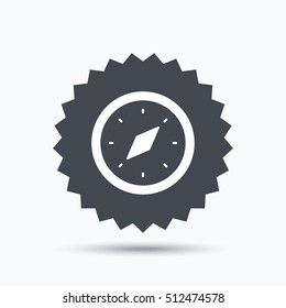 Compass icon. Navigation device symbol. Gray star button with flat web icon. Vector