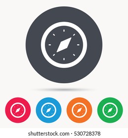 Compass icon. Navigation device symbol. Colored circle buttons with flat web icon. Vector