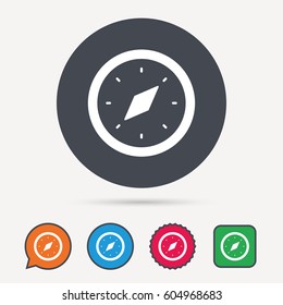 Compass icon. Navigation device symbol. Circle, speech bubble and star buttons. Flat web icons. Vector
