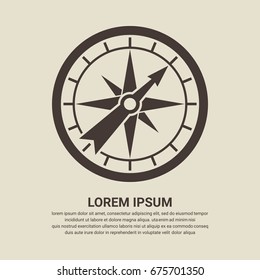Compass icon on brown background, Flat design style