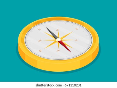 Compass icon on a color background. Isometric view. Vector art illustration.