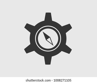 Compass Icon on gray Background with Gear symbol