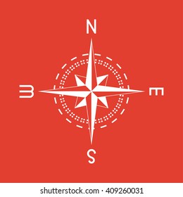 Compass icon on red background.