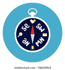 Compass Icon On Round Blue Background Flat Vector Illustration