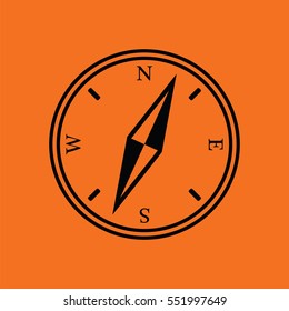 Compass icon. Orange background with black. Vector illustration.