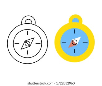 Compass icon. Outline and colored compass. Isolated on white background