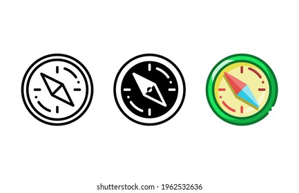 Compass icon. With outline, glyph, and filled outline styles