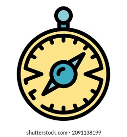 Compass icon. Outline compass vector icon color flat isolated