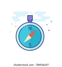 Compass icon in outlined flat color style. Vector illustration.