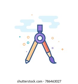 Compass icon in outlined flat color style. Vector illustration.