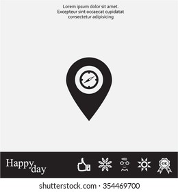 Compass icon and pin on the map