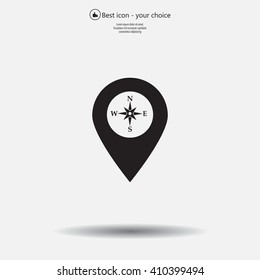 Compass icon and pin on the map