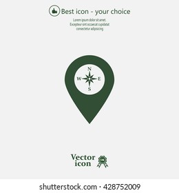 Compass icon and pin on the map